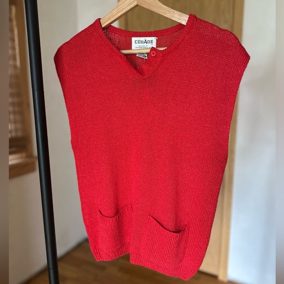 Vintage Tops - Collage Cropped Sleeve Vest Redish/Pink Color Small Silk Linen Blend Vintage